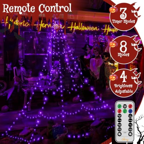 Halloween Spider Web Lights Outdoor Purple 266 LEDs 9.8FT with Remote Control - Waterproof Decor