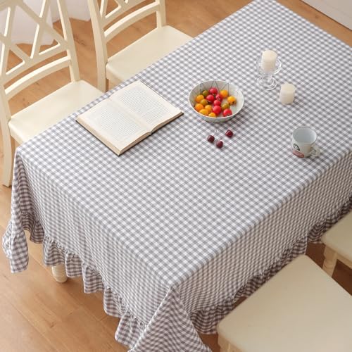 Grey White Gingham Ruffle Table Cloth - Rectangular 102x60 Inches