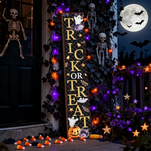 Large Halloween Welcome Sign for Front Door 47-inch Trick or Treat Porch Decor