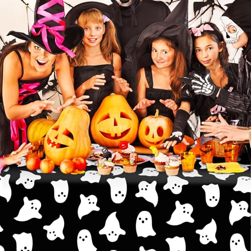 Halloween Ghost Tablecloth 60x104 Inch Black White Table Cover for Party & Decor