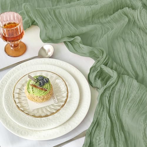 10Ft Sage Green Cheesecloth Table Runner for Birthday Party & Home Decor - 6 Pack