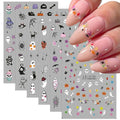 Halloween Ghost Nail Stickers - 3D Spider Bat Pumpkin Bone Design with Variation Flower Nail Stickers-3
