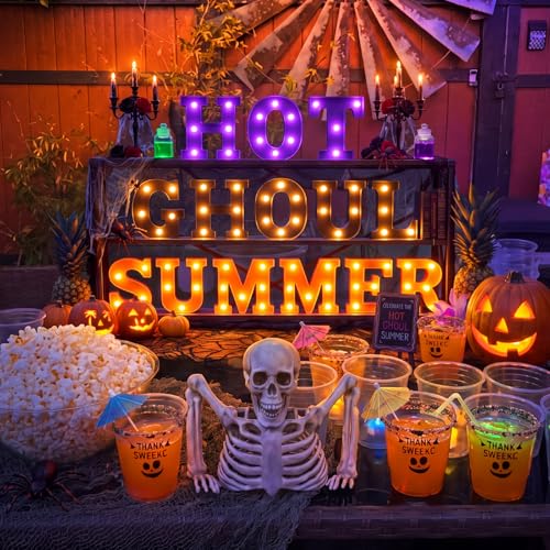 LED Light Up Letters - Hot Ghoul Summer Sign with Purple, Black & Orange Variation