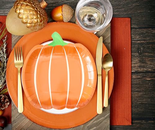 Pumpkin Fall Paper Plates - Autumn Harvest Disposable Dinnerware, 9 Inch, 25 Count