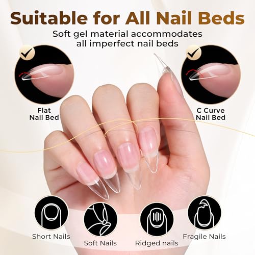 Medium Stiletto Clear Gel Nail Tips 504PCS for DIY Nail Art & Manicure
