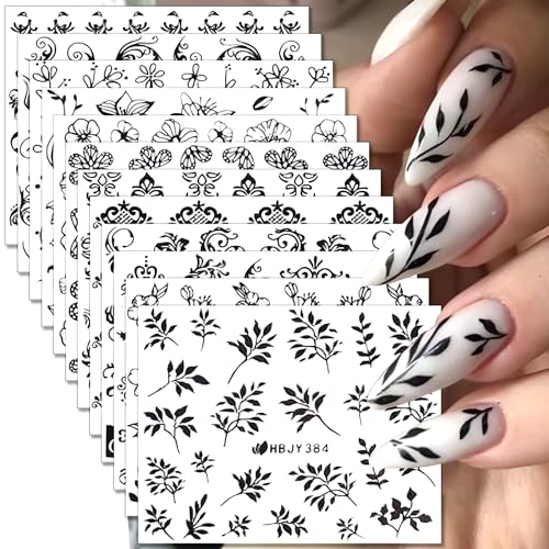 Black Nail Art Stickers Set - Style 3 Self Adhesive Floral & Lace Decals for DIY Nails