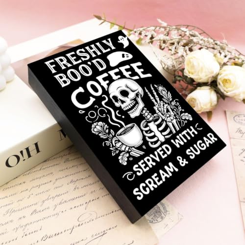 Halloween Coffee Sign Wooden Decor for Coffee Bar Fall Ghost Festive Kitchen Accent