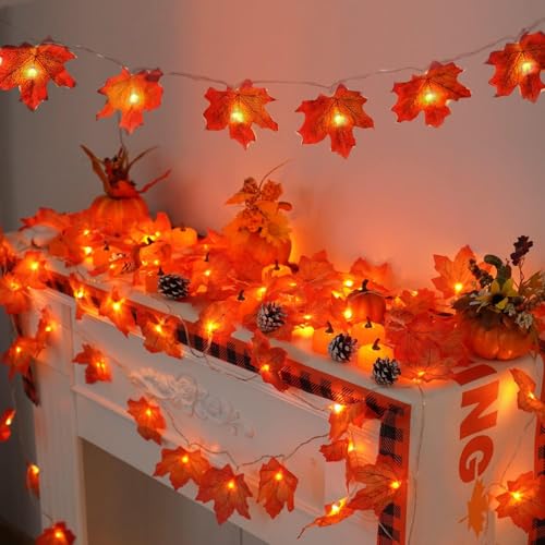 6 Pack Fall Garland with 120 LED Lights Battery Operated Autumn Decor