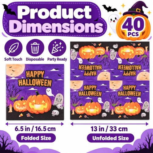 50 Pcs Halloween Rectangular Disposable Napkins 13x13 Inches - Festive Party Tableware