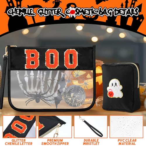 Halloween Boo Theme Clear Makeup Bag Set Waterproof PVC Pouches - 2 Pieces