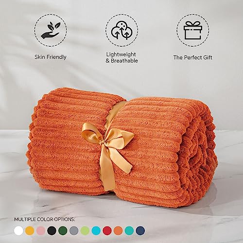 Fall Orange 3D Ribbed Fleece Throw Blanket 50x60 Inch for Couch