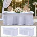 White Spandex Tablecloth 4ft with Ruffle, 2 Pack - Fitted Stretch Table Covers for 6ft Rectangular Tables, Wrinkle-Free Party & Wedding Decor