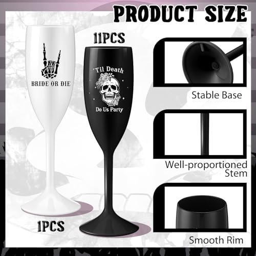 Horror Skeleton Bride or Die Bachelorette Champagne Cups - 12 Pcs Variation