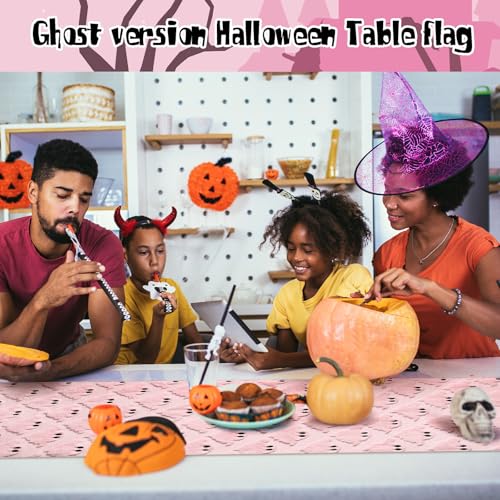 Pink Ghost Halloween Table Runner 13x72 Inch Fall Kitchen & Dining Decor - Ghost Variation