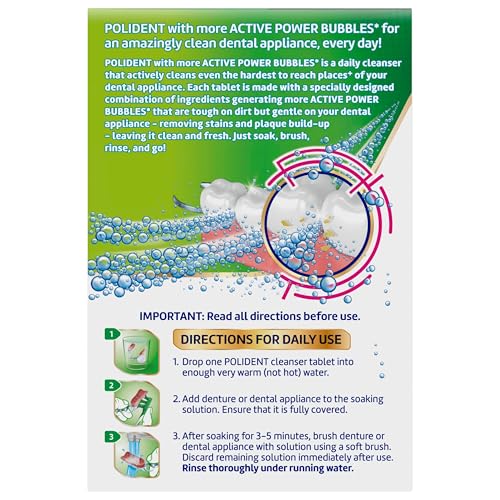 Polident 3 Minute Antibacterial Dental Appliance Cleanser Tablets, 90 Count (2 Pack)