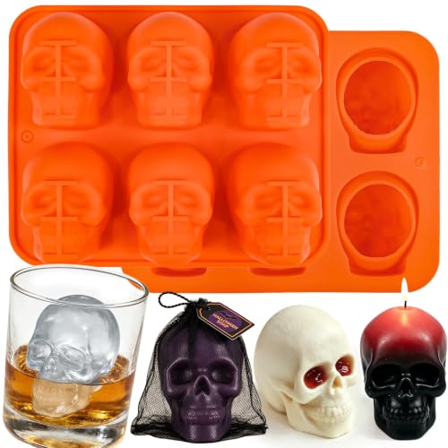 Large Orange Skull Silicone Mold - Halloween 12-Cavity Skull Baking Mold - 2 Pack