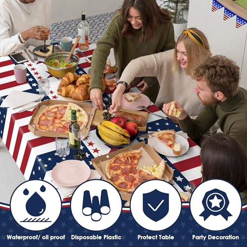 Patriotic 4th of July Tablecloth Set - Red White Blue Disposable Decor, 2 Pack