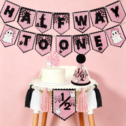 Pink Halloween Half Birthday Decorations Kit for 6-Month Girl - Half Way to One