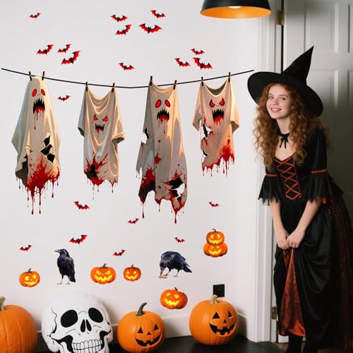Halloween Ghost Wall Stickers Decals - Funny Spooky Bat Scene, Variation: Halloween Ghosts