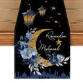 Black Castle Lantern Flower Ramadan Table Runner - 13x72 Inch Seasonal Home Decor