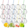 Multicolor 24 Pcs Mini Plastic Fish Bowl Cups with Lids & Straws - 10 oz Party Drinkware