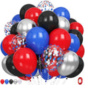 Red Blue Black Silver Balloons Set - 60PCS Party Decorations with Confetti Balloons & Ribbon