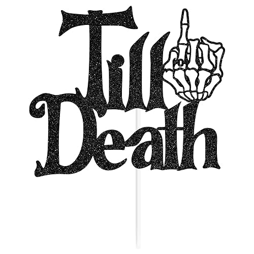 Black Glitter Cake Topper for Halloween Wedding Anniversary - Till Death