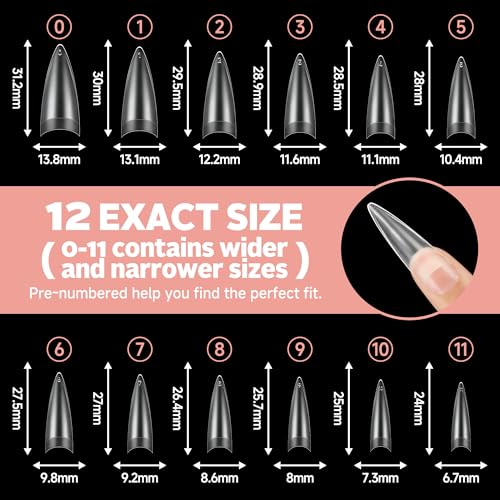 Half Cover Stiletto Gel Nail Tips - Clear, Double-Sided Matte Finish, 216 Pcs - Variation: B2-Half Long Stiletto