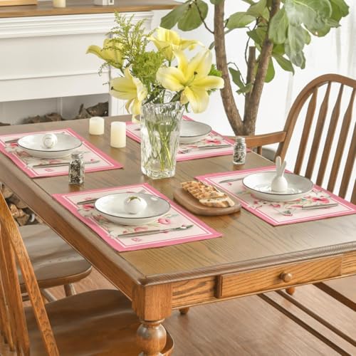 Easter Bunny Eggs Poppy Placemats Set of 4 - Spring Holiday Table Decor
