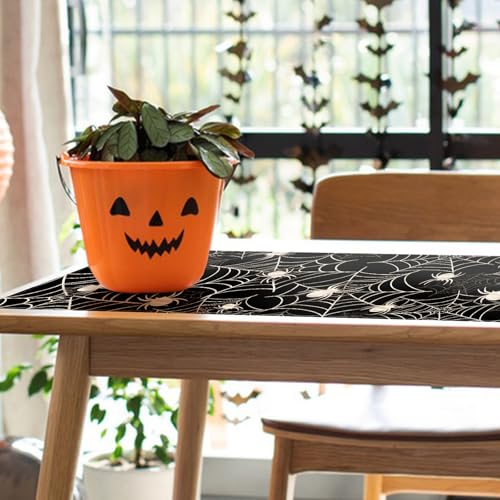 Halloween Spider Web Table Runner - Black White Cobweb Design, 13''x48'' - Seasonal Dining Decor