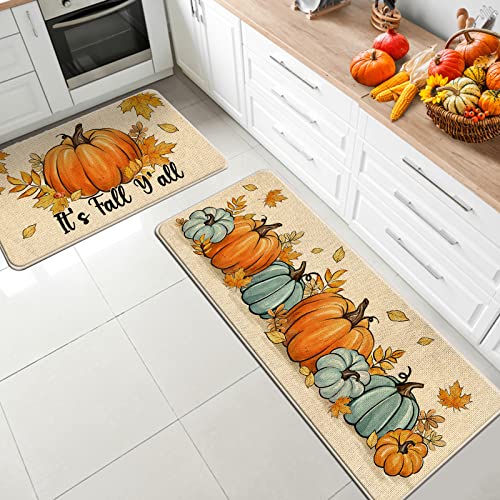 It's Fall Y'all Pumpkin Patch Kitchen Rugs Set of 2 - Autumn Harvest Decor