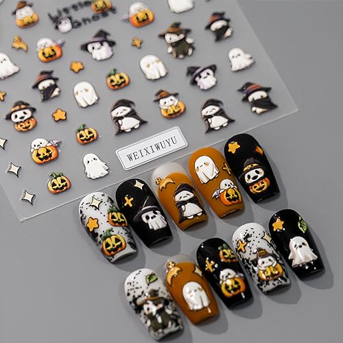 Halloween Nail Art Stickers Pumpkin Ghost Self-Adhesive Decals for DIY Manicure - 1 Sheet