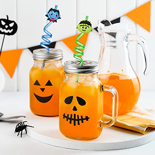 Halloween Reusable Plastic Drinking Straws Set with Removable Decorations - 24 Pieces