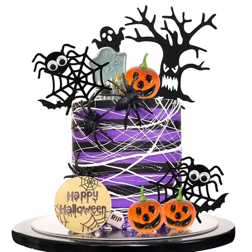 Halloween Cake Topper Set Pumpkin Spiders Tombstone Decorations 16pcs