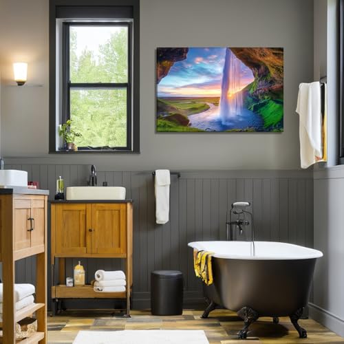 Landscape Canvas Wall Art Waterfall at Sunset - Nature-7 18x12 Inch