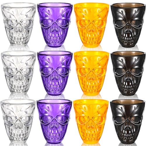 16 Pack Skull Shot Glasses - Unbreakable Plastic Cups for Halloween Party Favors