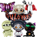 Halloween Balloons Pack with Bat Mummy Ghost Cat & Horror Doll Foil Balloons - Indoor Outdoor Decorations