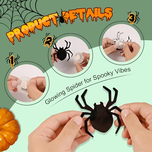 Halloween Bat Wall Decor with LED Lights, 3D Glowing Stickers - Spider Variation
