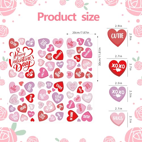 Valentine's Day Window Clings - Romantic Love Heart Stickers for Home & Office Decor, 6 Sheets