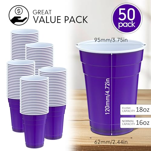 Purple Disposable Plastic Cups 16 oz Bulk Pack for Weddings & Parties - Mimorou