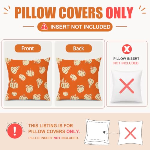 Fall Throw Pillow Covers 20x20 Set of 2 Pumpkin & Hello Pumpkin Designs - Farmhouse Decor