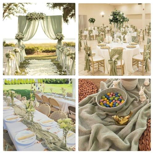 Sage Green Cheesecloth Table Runner 10ft - Rustic Boho Wedding & Party Decor