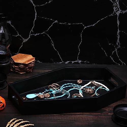 Halloween Black Wooden Coffin Serving Tray 16.5 Inch - Spooky Decor & Partyware
