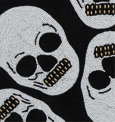 Halloween Beaded Table Runner with Skulls - Black & White 13x36 Inch - Variation of Skull / 13x36