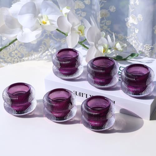 Purple Votive Candle Holders Set of 6 - Tealight Holders for Halloween & Home Decor - Variation of Purple / 6