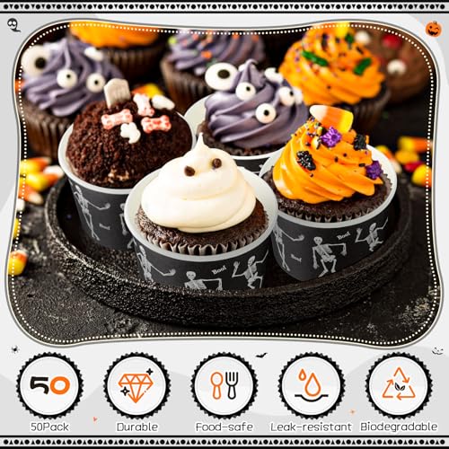 Halloween Paper Soup Bowls with Dancing Skeleton Design - 50 Pack, 9 oz