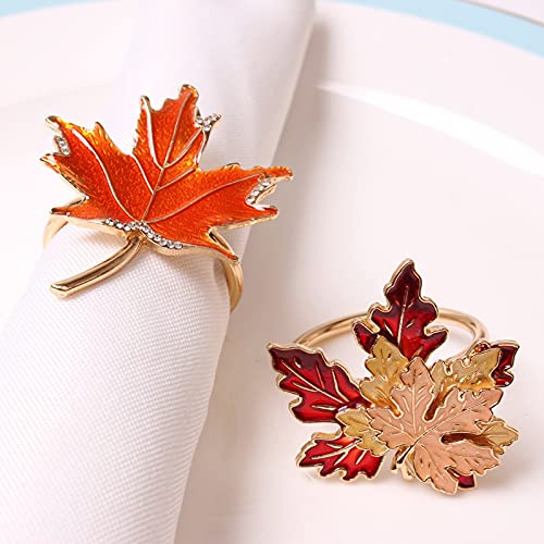 Orange Maple Leaf Napkin Rings Set of 8 - Fall Thanksgiving Table Decor
