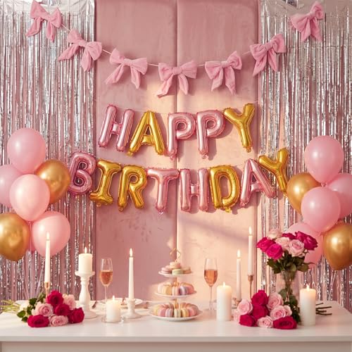 Pink Velvet Bow Garland 8.2FT Wall & Window Decoration for Party & Holidays