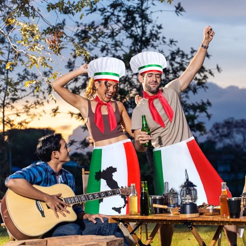 Kyson Italian Chef Costume Set B - 6Pcs Chef Bib Apron Hat Bandanas for Man Woman Pizza Party
