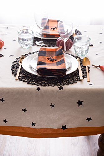 Halloween Tablecloth 52x52 Inch Black Stars & Spiders on Off-White Cotton
